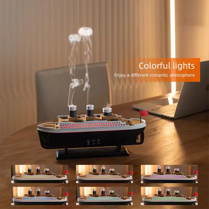 Titanic ship model humidifier (250ml), also an essential oil diffuser with jellyfish smoke ring spray for home aroma. - Korvel