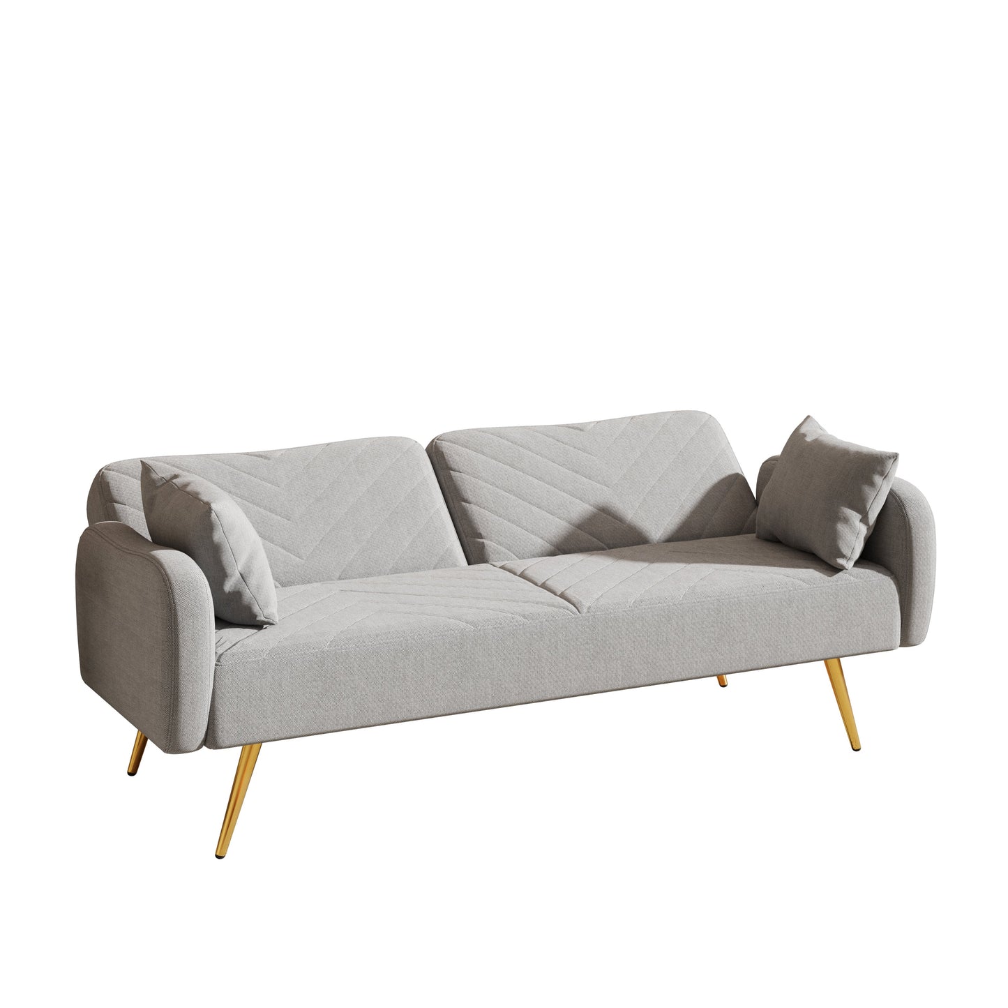 70.47" Gray Fabric Double Sofa with Split Backrest and Two Throw Pillows - Korvel