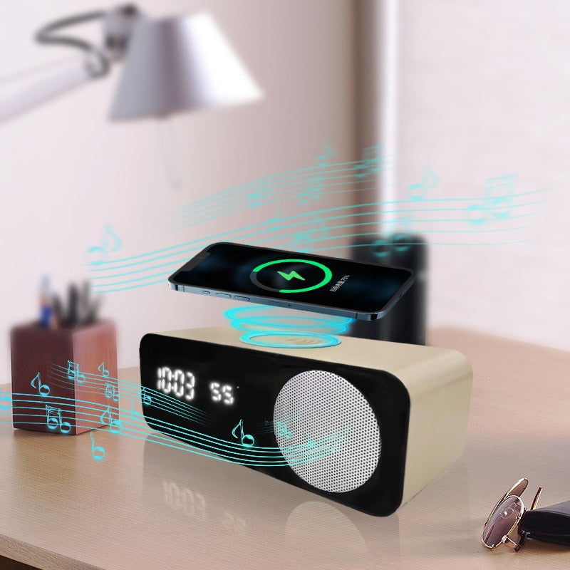 Haut-parleur Bluetooth avec chargement sans fil, horloge et thermomètre