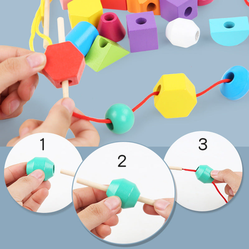 Wooden children's puzzle bead toys with five sets of column colors, sensory enlightenment, shape perception, and building block toys - Korvel