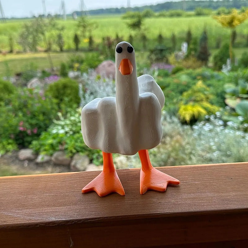 Estatua de Pato con Dedo Medio - Decoración de Resina Única
