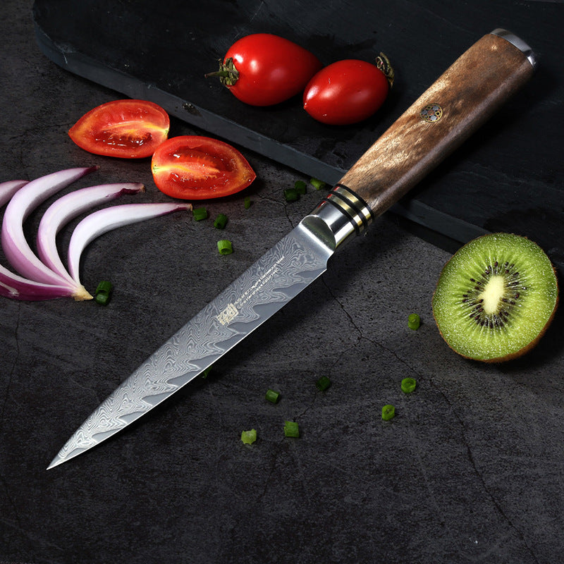 Exquisito cuchillo de pelar de 5 pulgadas en acero Damasco con mango de madera sombra