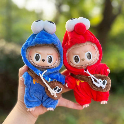Clothing only] First and second generation keychains Labubu clothing pendant canvas shoulder bag sesame bird two-piece set - Korvel