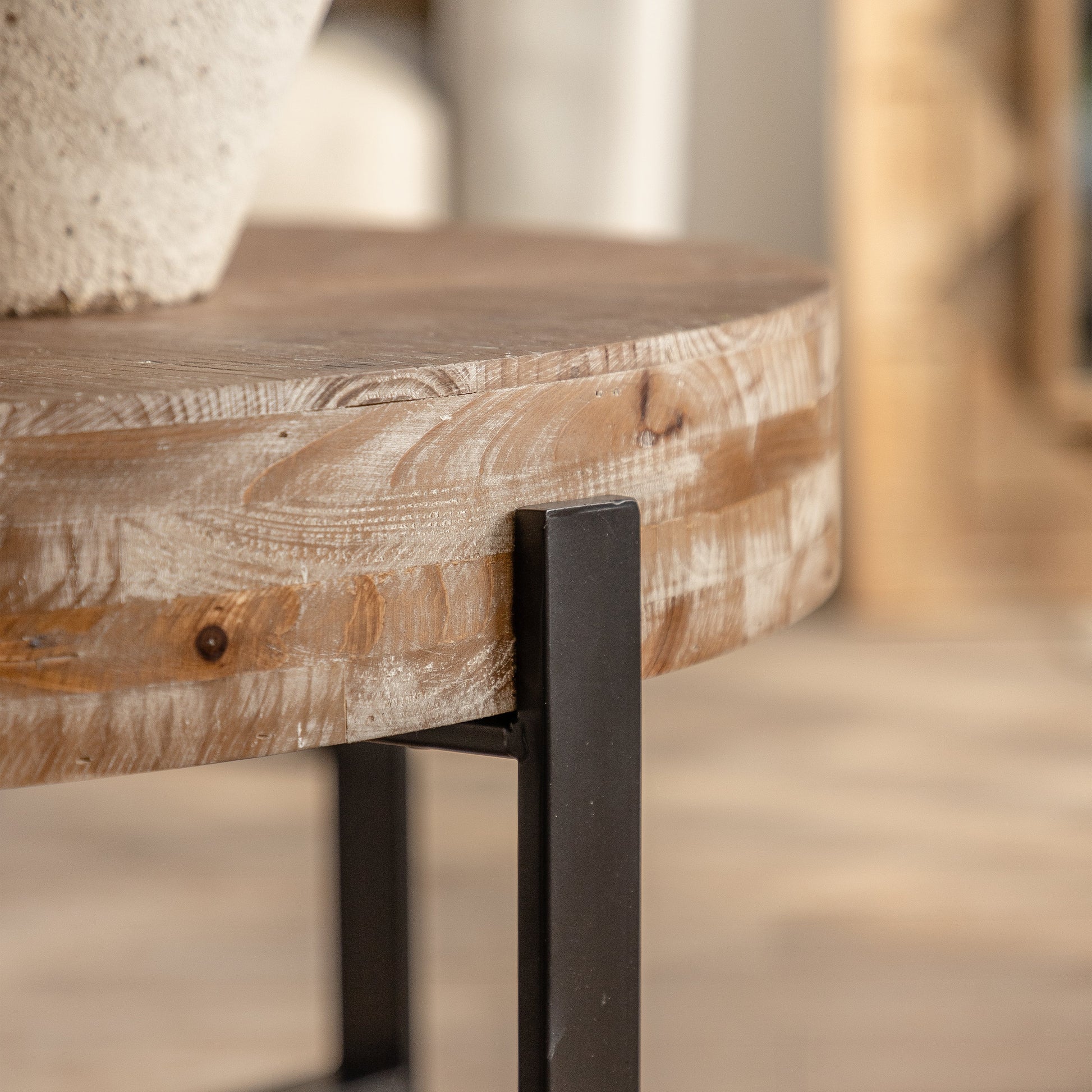 31.29"Modern Retro Splicing Round Coffee Table  Fir Wood Table Top with Cross Legs Metal Base(Same SKU:W757123560) - Korvel