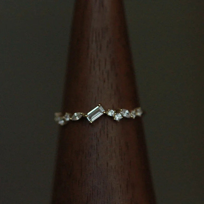 Bague en zircon clair en rectangle géométrique en argent sterling 925