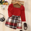 Red Long Sleeved Mid Autumn Children's Autumn Dress Tartan Suit - Korvel