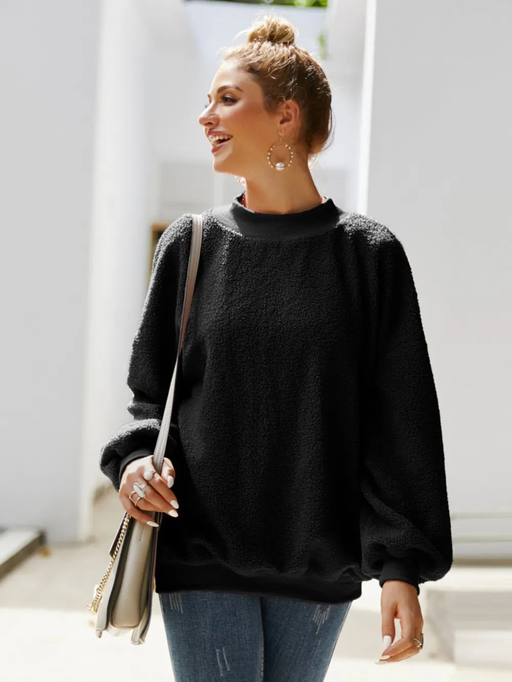 Casual round neck long sleeved velvet shirt women's top velvet shirt - Korvel