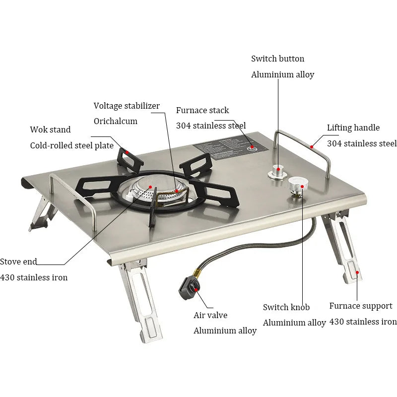 Camping Gas Stove Foldable IGT Gas Stove 4000W Stainless Steel Camping Table Stove Portable Outdoor Picnic Desktop Furnace - Korvel
