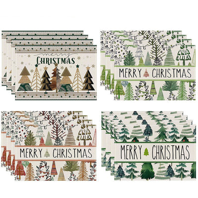 Christmas Tree Print Linen Placemats for Festive Dining