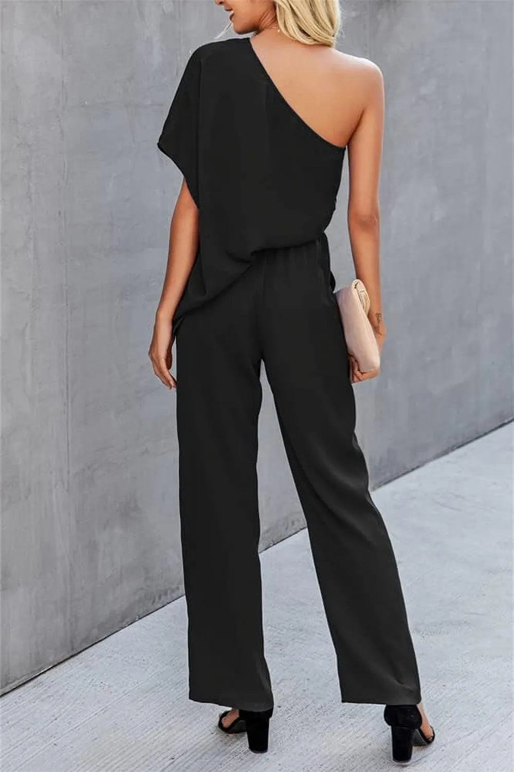 Single Shoulder Short Sleeve Jumpsuit - Korvel