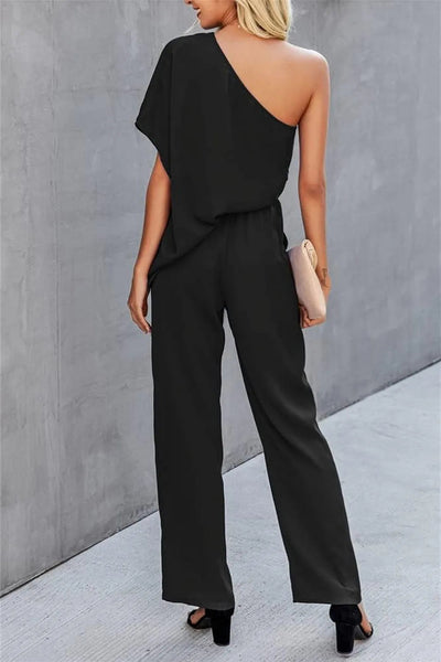 Single Shoulder Short Sleeve Jumpsuit - Korvel