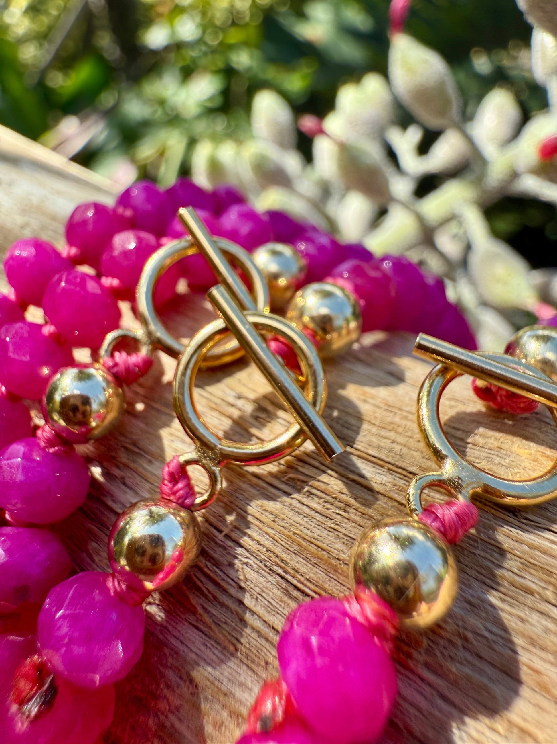 Pink Jade + 14k Gold Filled Toggle || Gemstone Necklace - Korvel