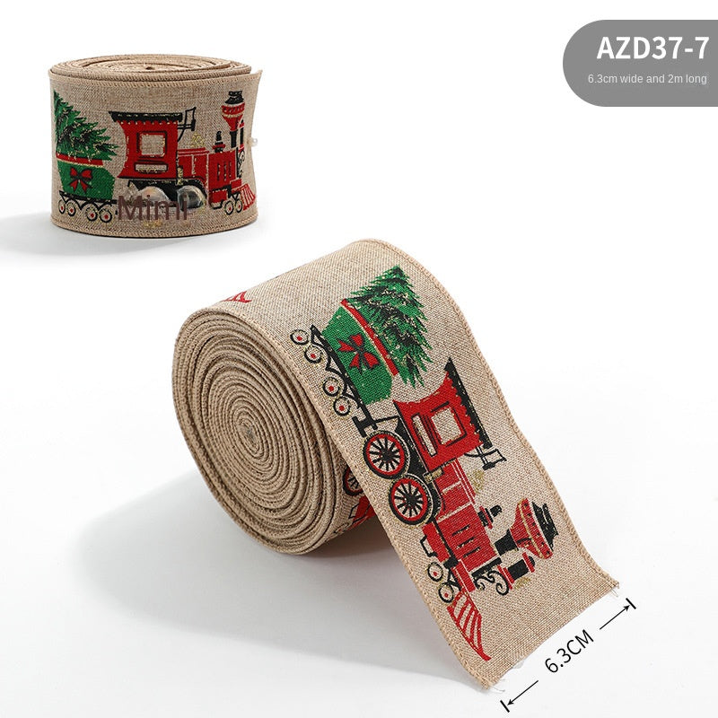 Christmas ribbon imitation linen ribbon decoration bow accessories snowflake Christmas ribbon in stock - Korvel