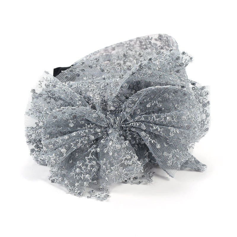Fashionable oversized solid color lace bow headband - Korvel