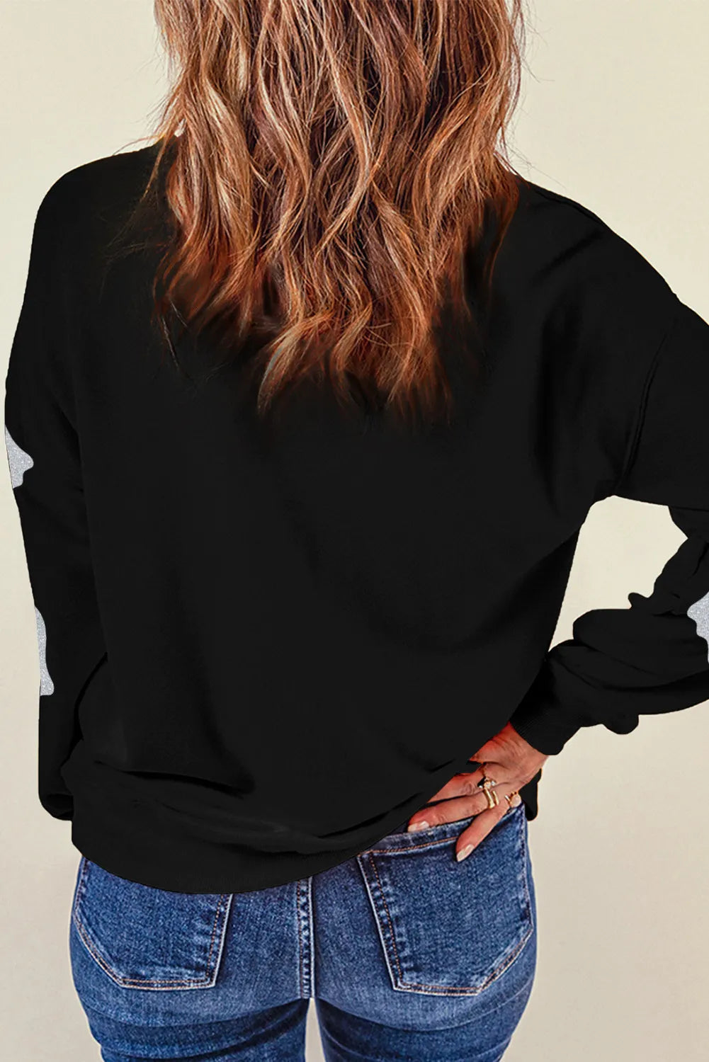 Glitter Round Neck Long Sleeve Sweatshirt - Korvel
