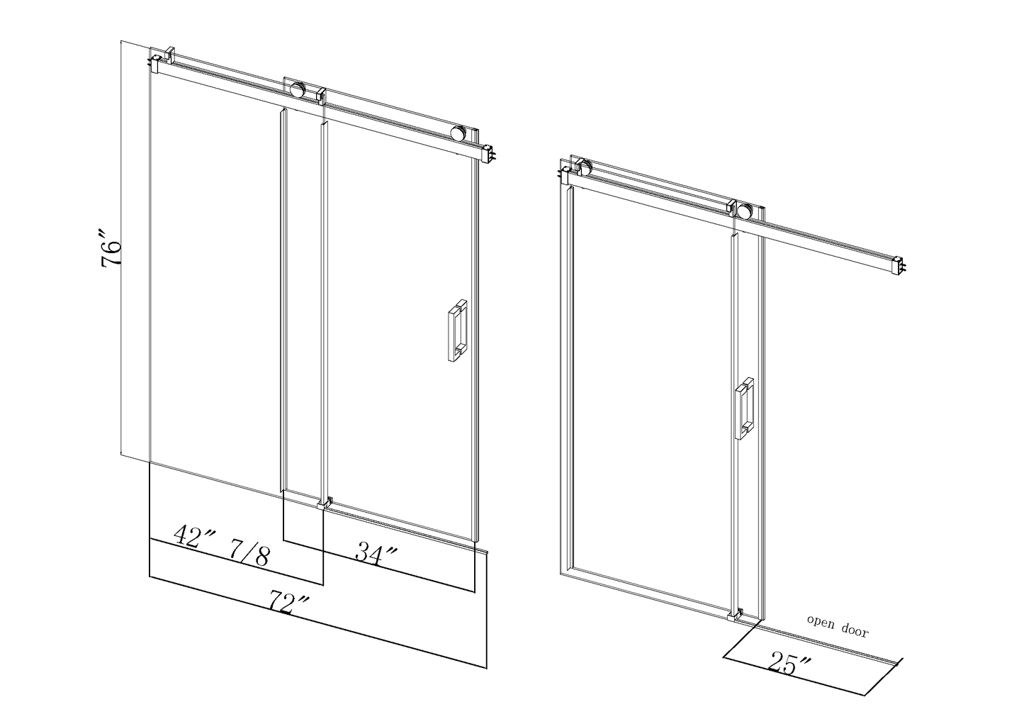 68 to 72 inches wide x 76 inches high frameless soft closing shower door 3/8 inches (10mm) thick brushed nickel solid glass 22D0 - Korvel