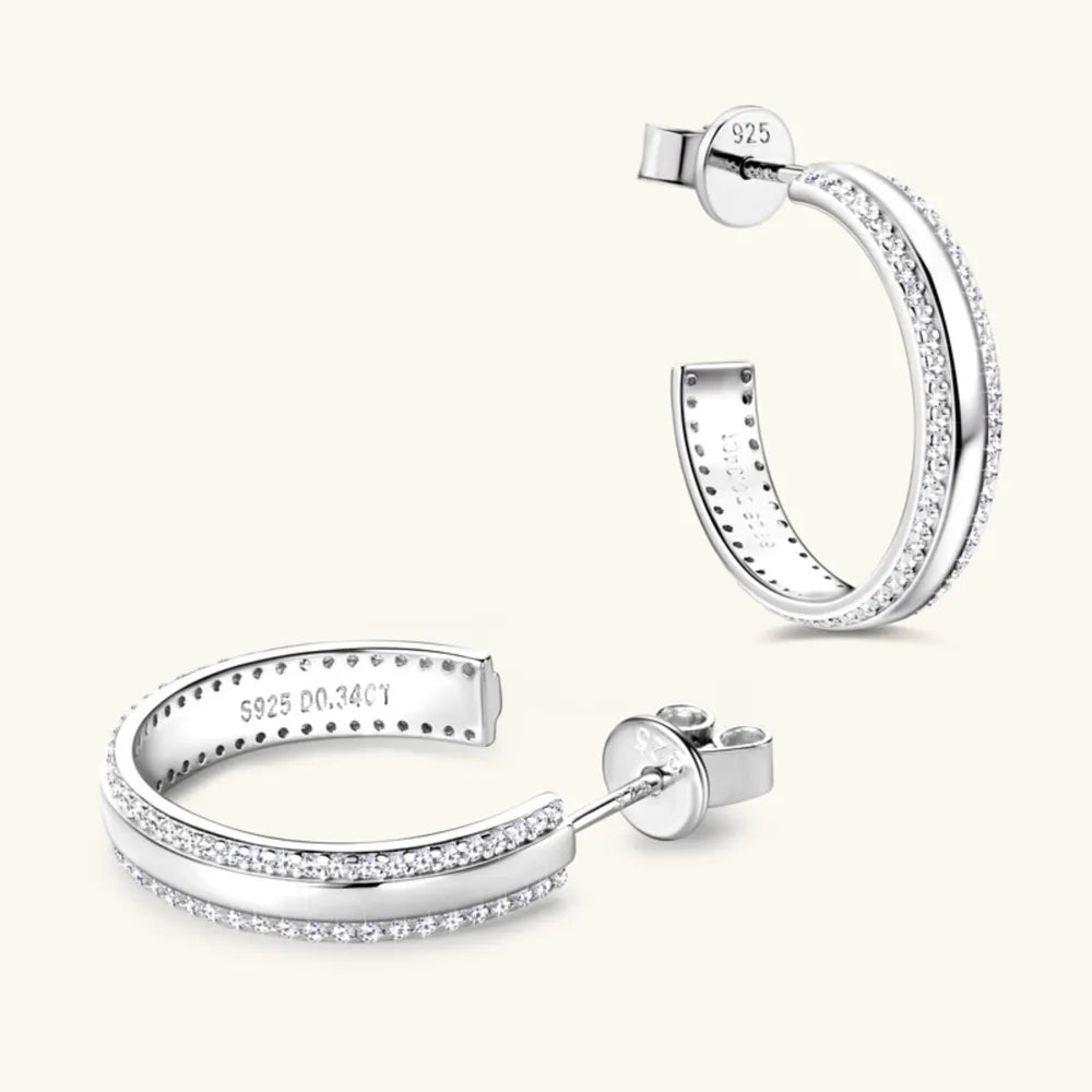 925 Sterling Silver Inlaid Moissanite C-Hoop Earrings - Korvel