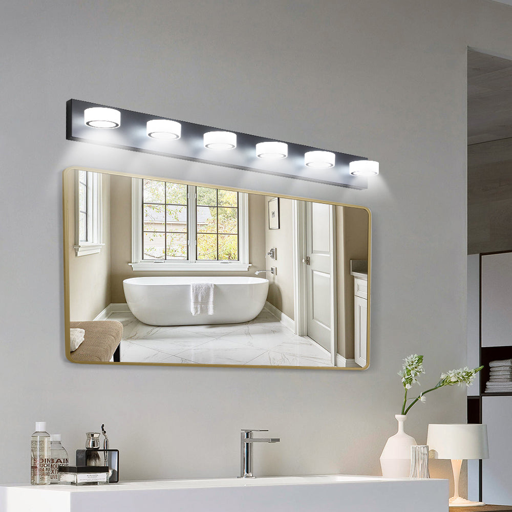LED Modern Black 6-Light Vanity Lights Fixtures Over Mirror Bath Wall Lighting - Korvel