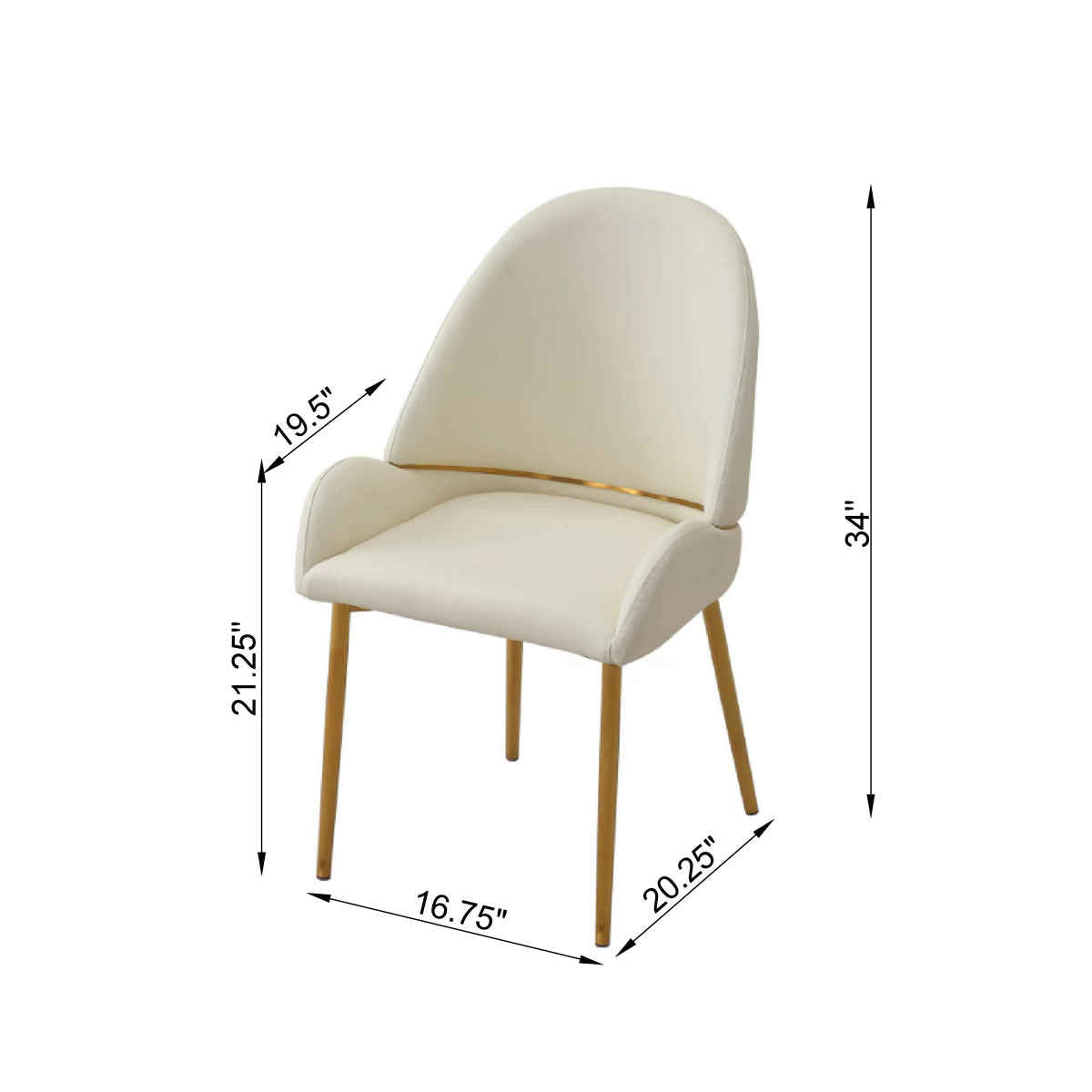 Dining Chair with PU Leather Beige color metal legs (Set of 2) - Korvel
