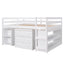Low Study Full Loft Bed with Cabinet Shelves and Rolling Portable Desk Multiple Functions Bed- White - Korvel