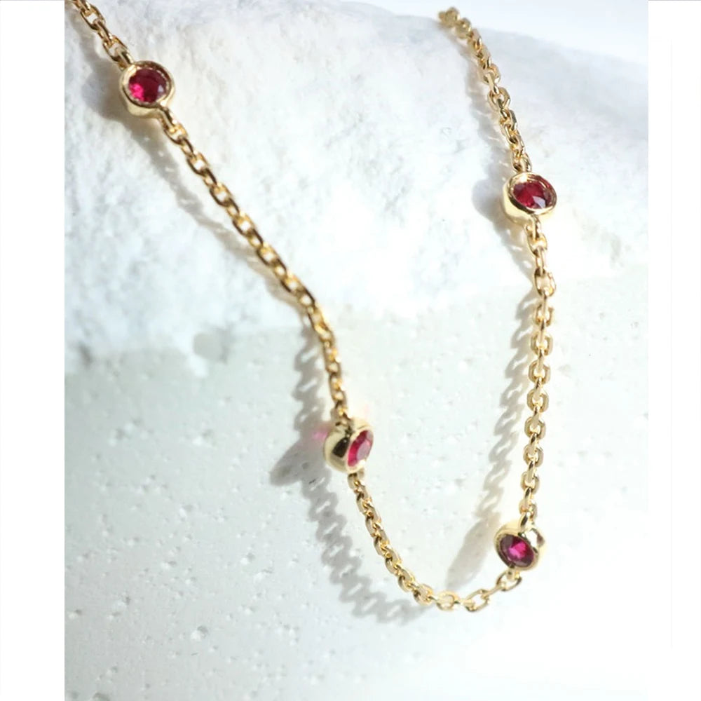 925 Sterling Silver Four Round Mini Ruby Zircon Bracelet for Women Fashion Niche Light Luxury Exquisite Chain Bracelet - Korvel