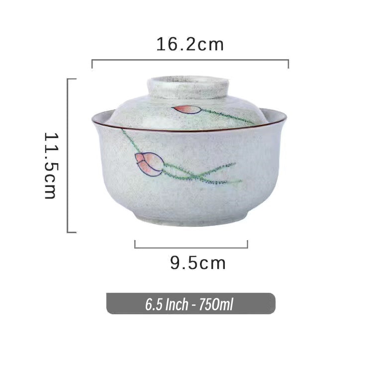 6.5 inch instant noodles bowl with cover bento box student underglaze color ceramic suit Lamian Noodles bowl canteen tableware - Korvel