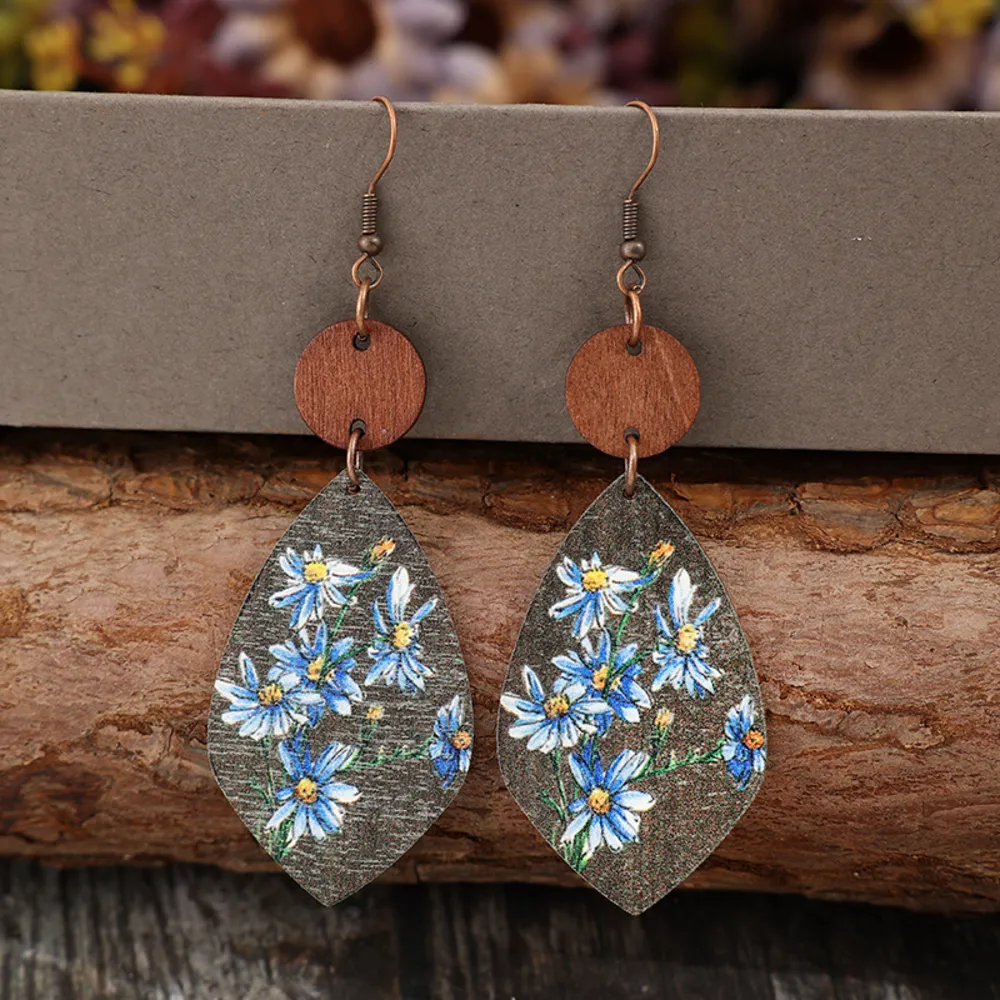 Pendientes de Madera con Forma Geométrica de Flor
