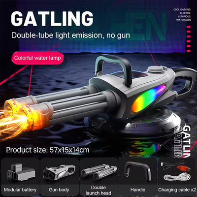 Electric LED Rotating Gatling Water Gun - Auto-Spray Blaster
