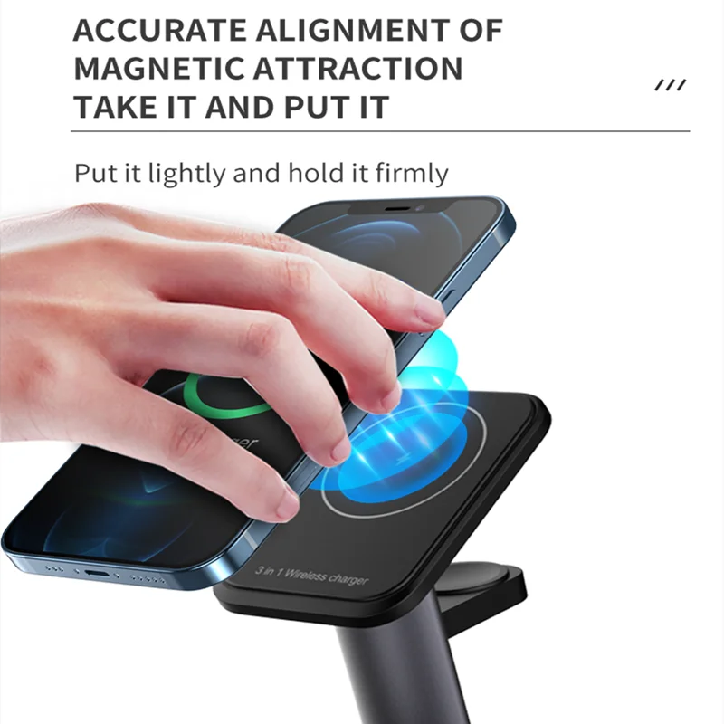 15W 3 In 1 Magnetic Wireless Charger Fast Charge Desktop Dock For iPhone 13 12 Pro Max Mini Airpods Apple Watch 7 6 5 4 3 Stand - Korvel