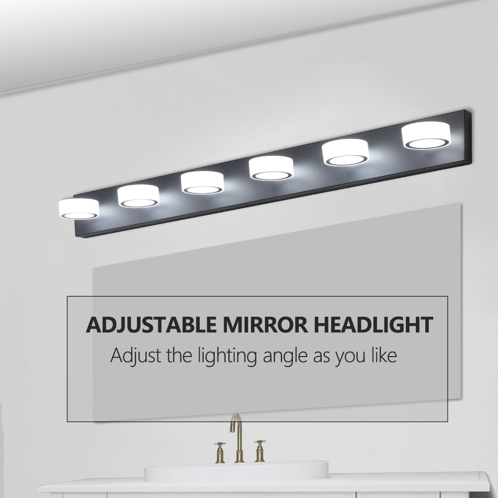 LED Modern Black 6-Light Vanity Lights Fixtures Over Mirror Bath Wall Lighting - Korvel