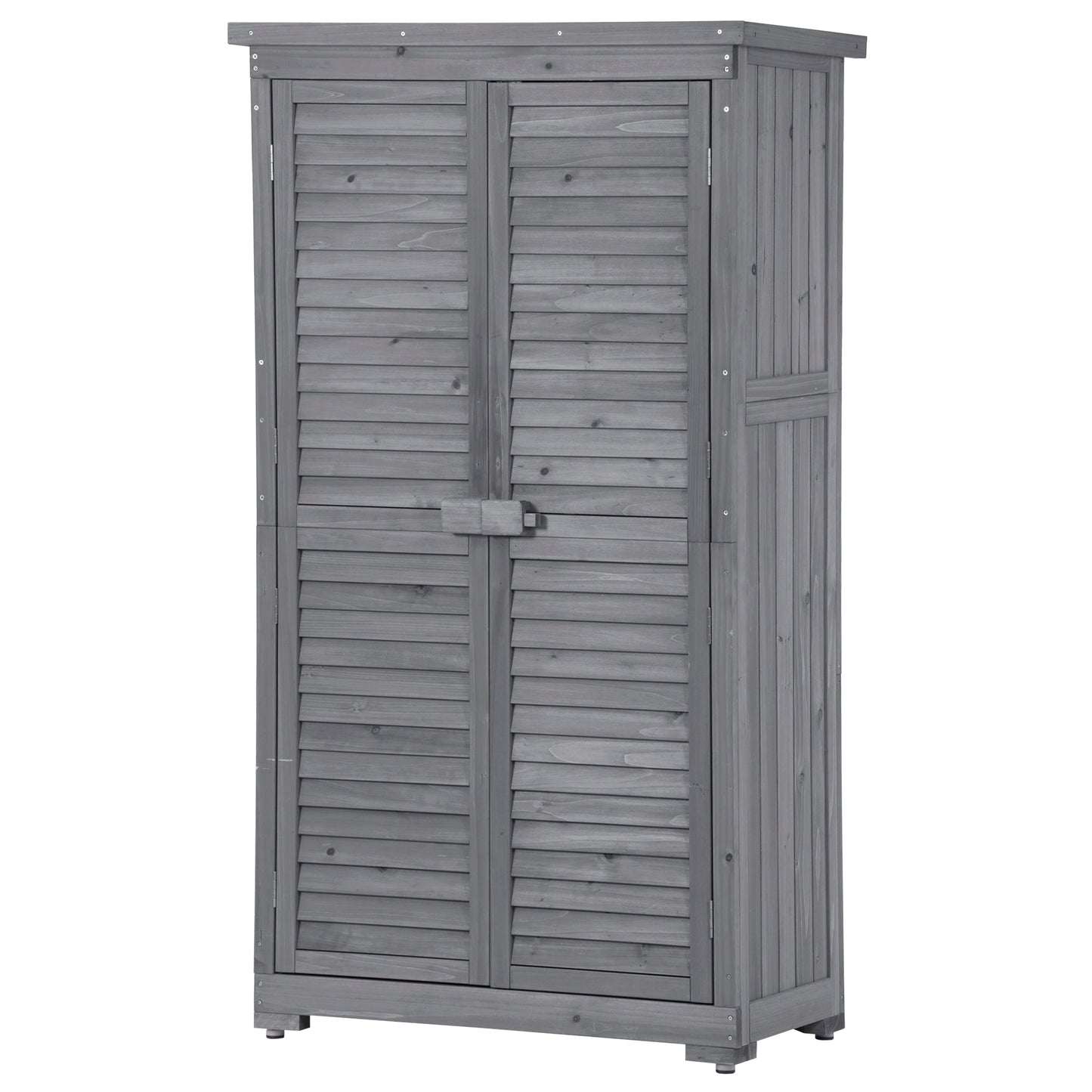 Wooden Garden Shed 3-tier Patio Storage Cabinet Outdoor Organizer Wooden Lockers with Fir Wood (Gray Wood Color -Shutter Design) - Korvel