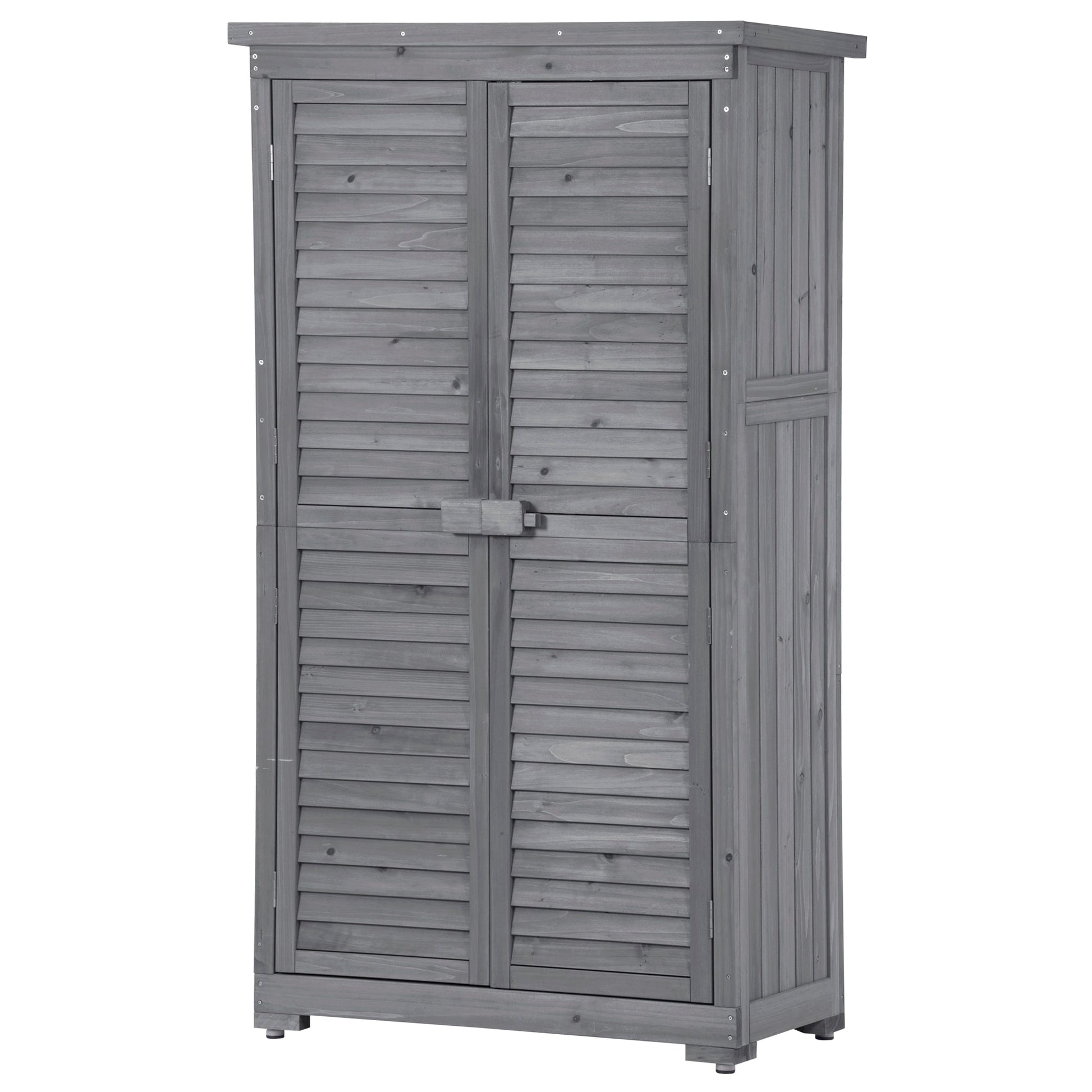 Wooden Garden Shed 3-tier Patio Storage Cabinet Outdoor Organizer Wooden Lockers with Fir Wood (Gray Wood Color -Shutter Design) - Korvel