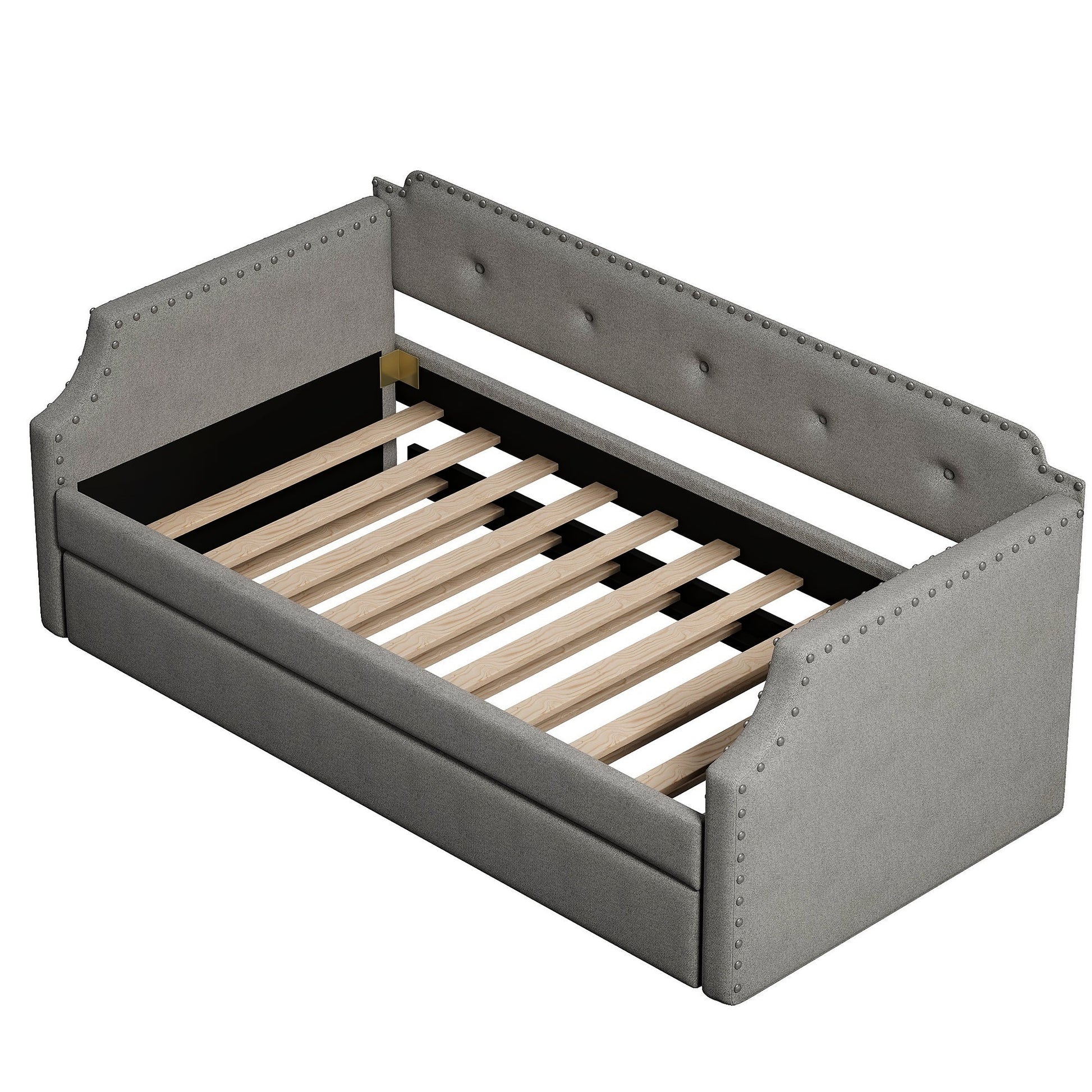Upholstered Daybed with Trundle, Wood Slat Support,Upholstered Frame Sofa Bed   Twin Gray - Korvel