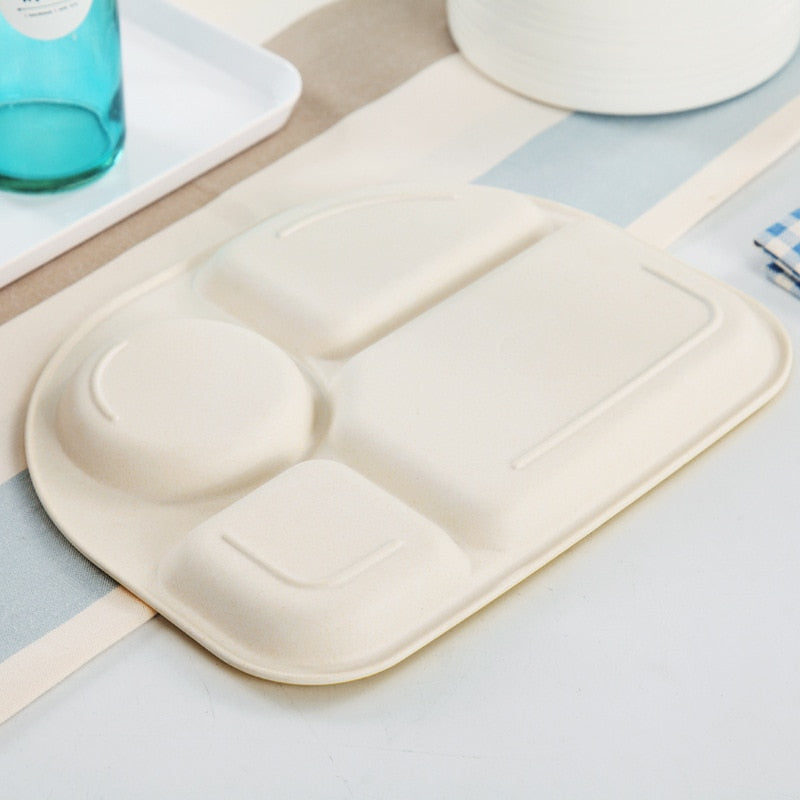 5pcs/set Baby Dinnerware Bamboo Fiber Children Tableware Set Plate Dishes Bowl With Spoon Cartoon Feeding Set Food Container - Korvel