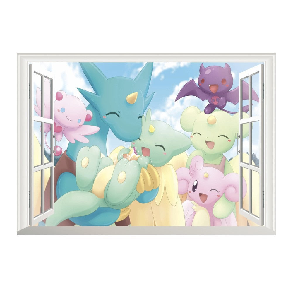 New 3D Pikachu Wall Sticker Pok é mon Wallpaper Self adhesive Cartoon Graffiti Anime Poster Children's Room PVC - Korvel