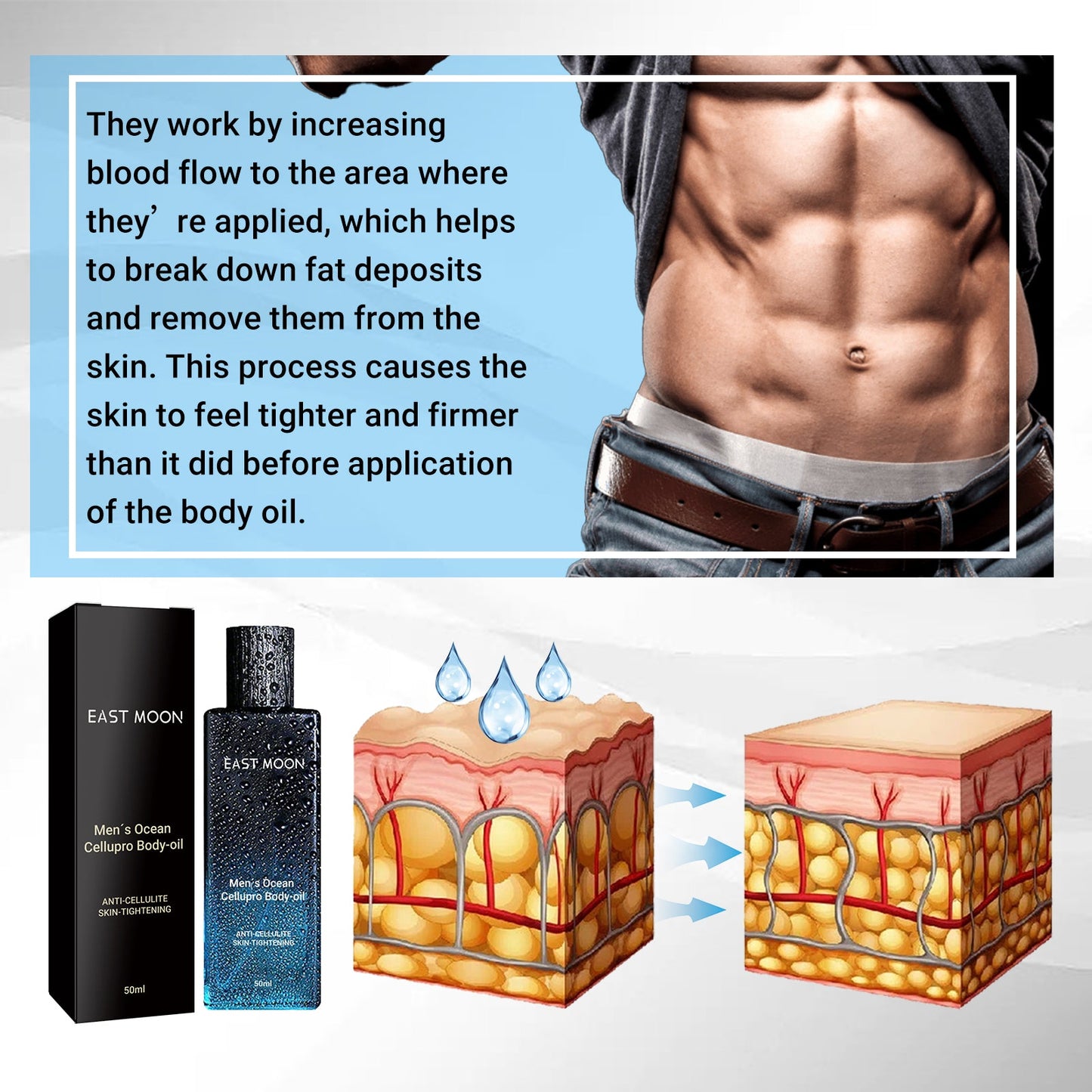 Men's Firming Body Oil, Strengthens Firming Belly Chest Muscles Men's Toning Abs Oil - Korvel