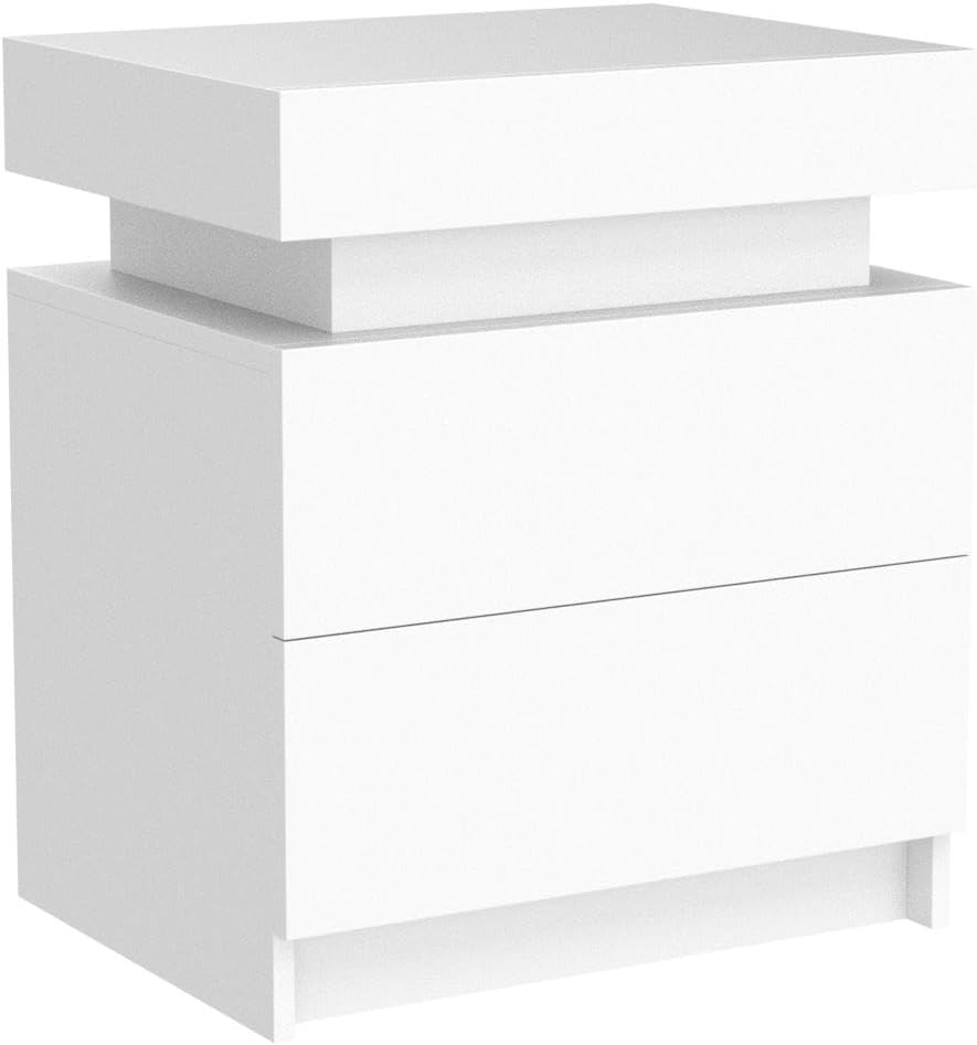 Modern white Nightstand With 2 Storage Drawers,Led Lights, End Table For Bedroom Furniture - Korvel