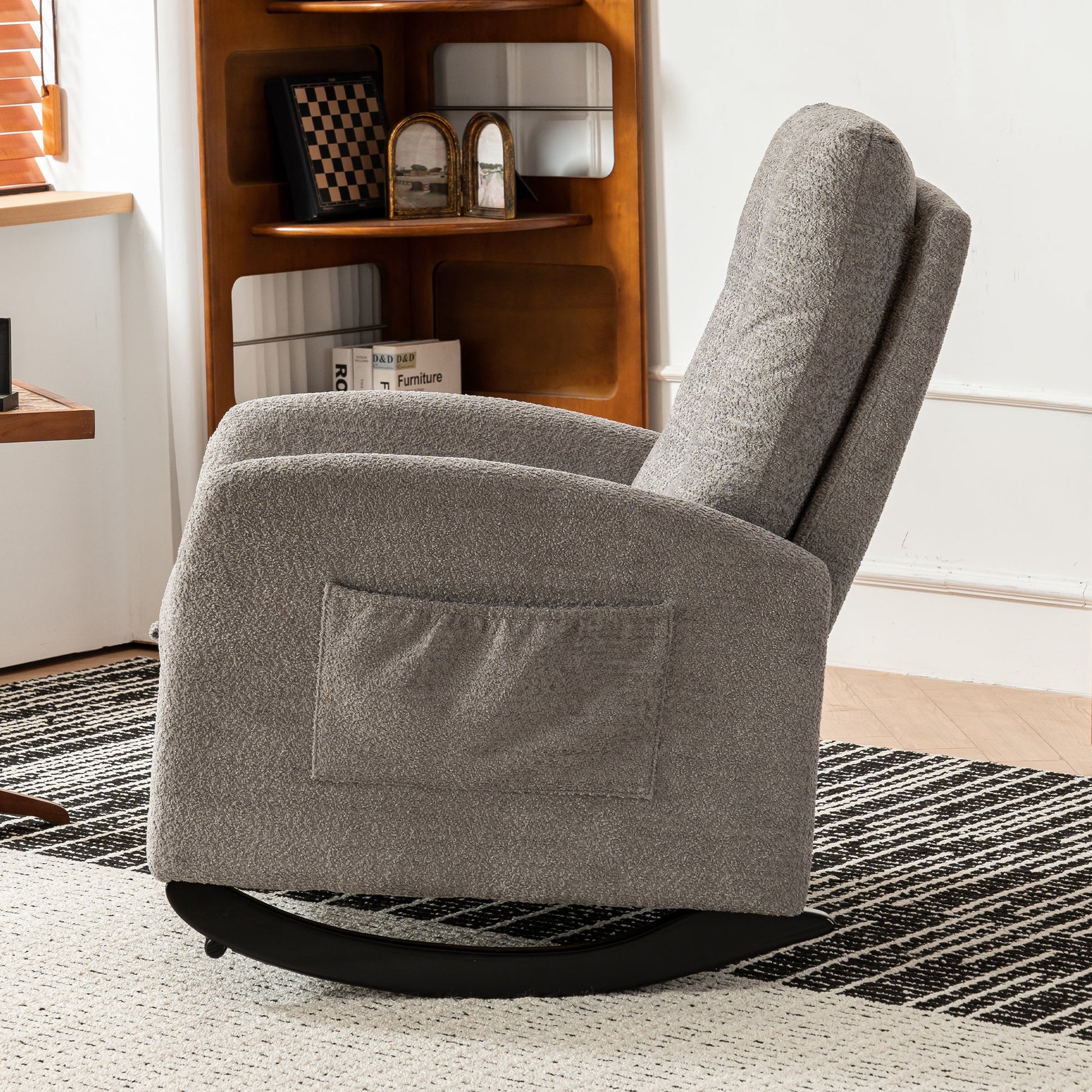 Accent Rocking Chair with Footrest High Back Rubber Wood Rocking Legs Bedroom Living Space - Korvel