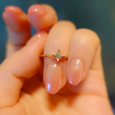 925 Sterling Silver Single Zircon Ring Simple Geometric Slim Finger Party Wedding Gold Ring Accessories Jewelry - Korvel