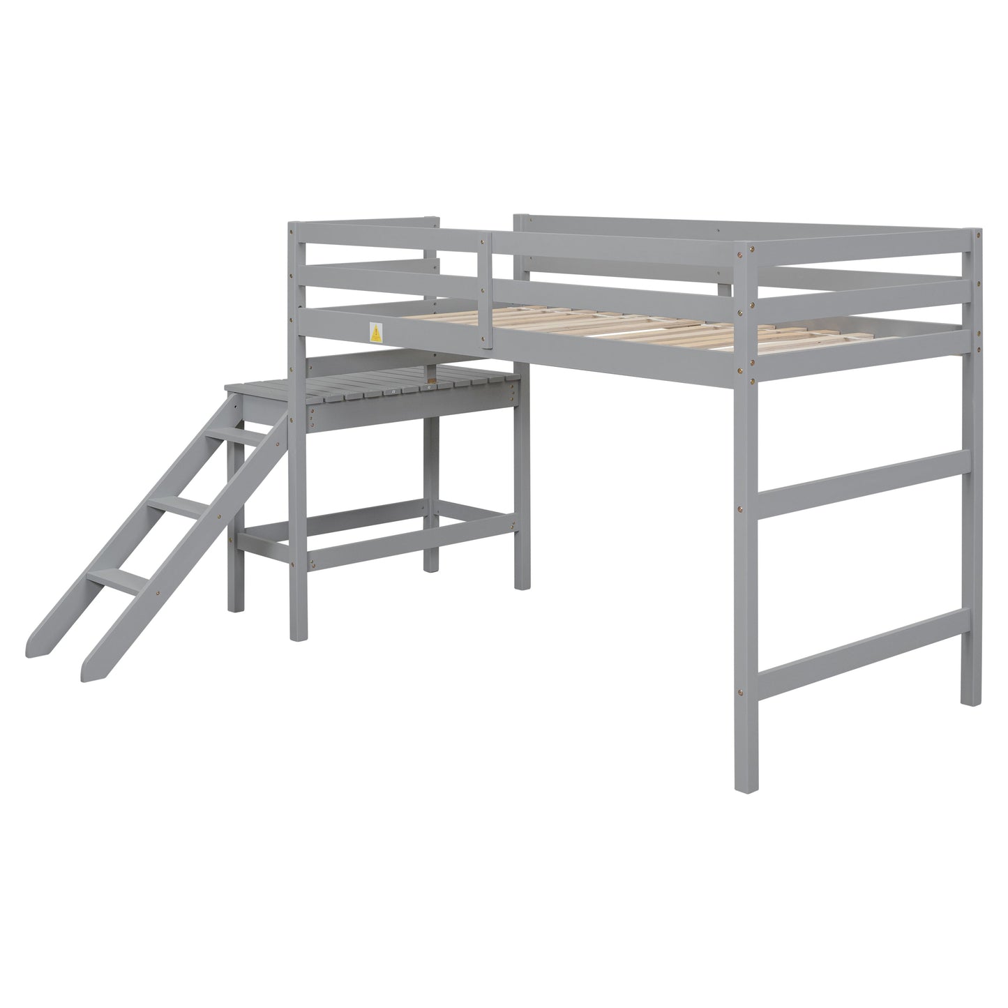 Premium Twin Loft Bed with Platform and Ladder in Grey