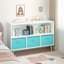 Kids bookcase with Collapsible Fabric Drawers Children's Book Display Toy Storage Cabinet Organizer White/Blue - Korvel