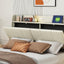 Large floating bed frame with storage headboard, touch sensor, night light and USB charger, padded platform bed, beige color - Korvel