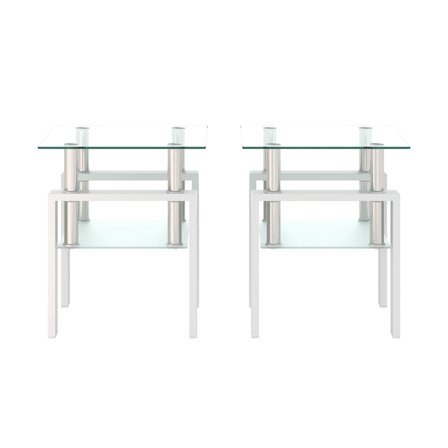 Set of 2 Modern Tempered Glass Coffee Tables