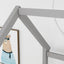 Twin Size Floor Wooden Bed with House Roof Frame Fence Guardrails Grey - Korvel