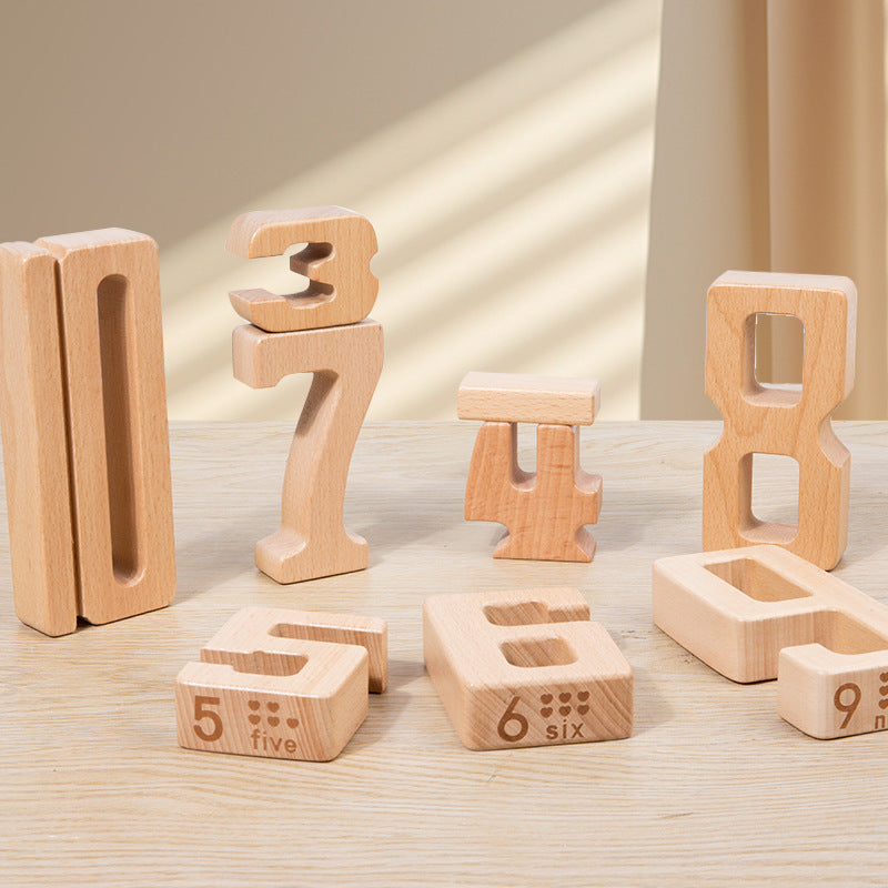 Children's Montessori early education teaching aids, large particle beech wood digital building blocks, kindergarten enlightenment assembly, stacking and height toys - Korvel