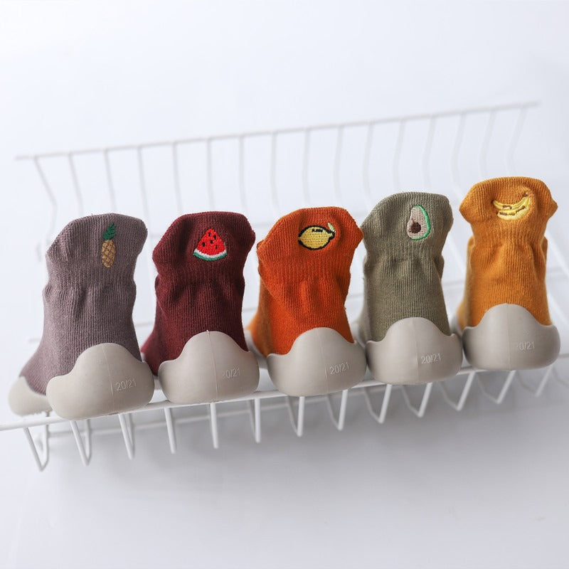 Autumn New Soft Sole Baby Walking Shoes Knitted Embroidered Baby Floor Socks Shoes Avocado Children's Socks - Korvel