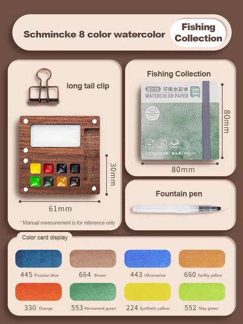 Mingke Mini Watercolor Paint Box with Notebook - 8 Colors