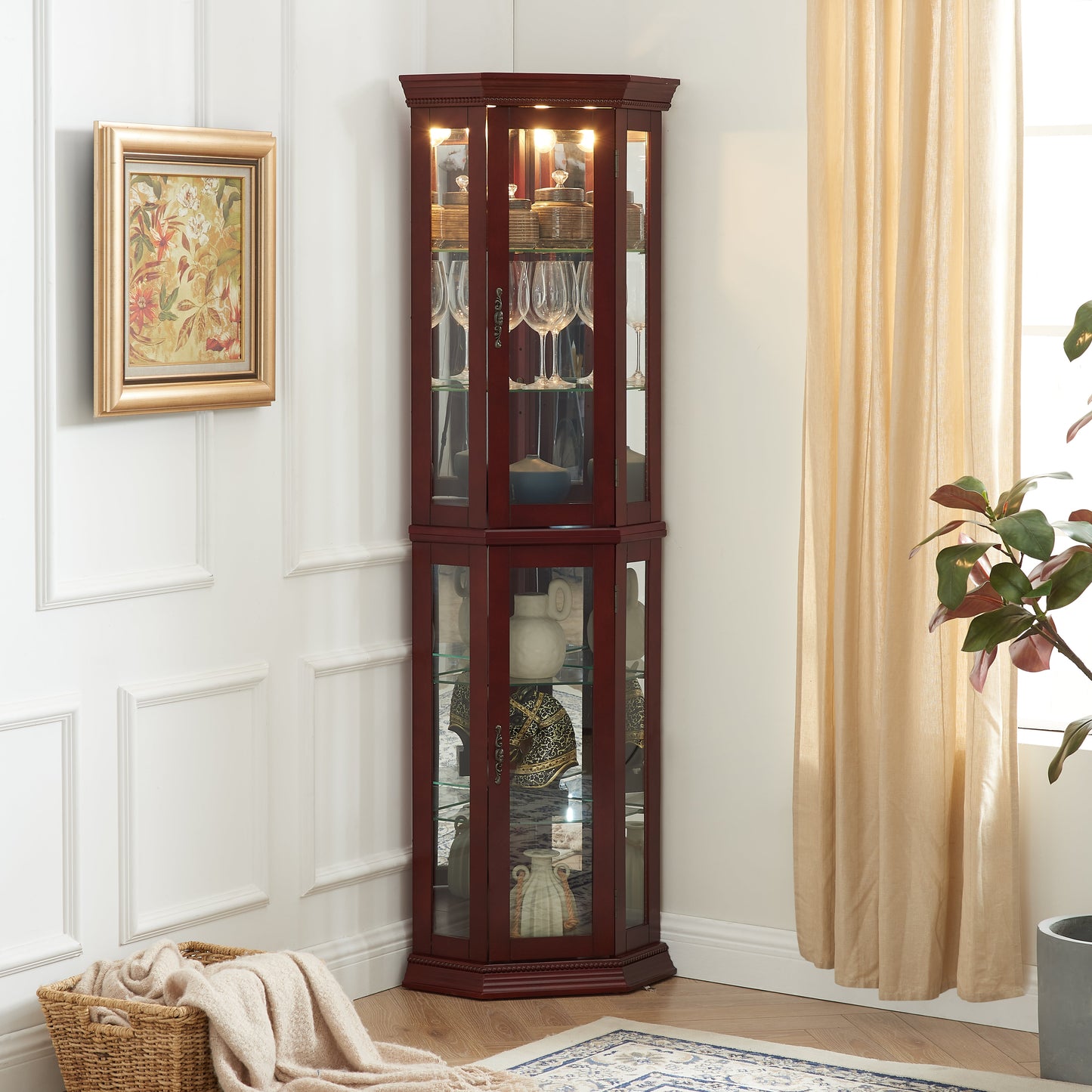Elegant Corner Curio Cabinet with Adjustable Glass Shelves