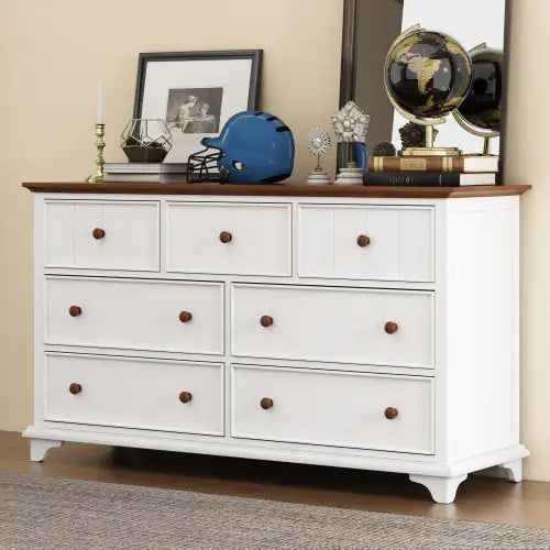 Wooden Captain Seven-Drawer Dresser in White Walnut
