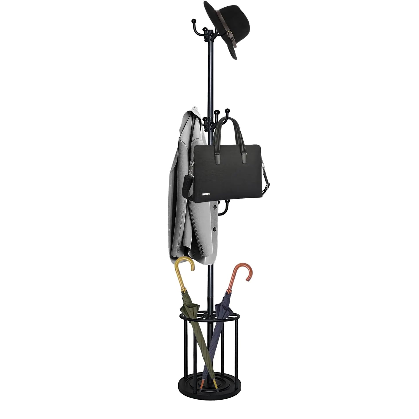 Perchero de pie sólido WeGXY con soporte para paraguas - Negro